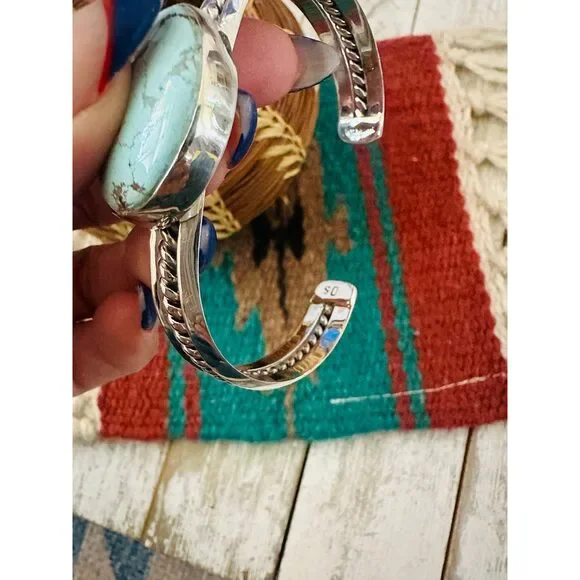 Navajo Sterling Silver & Golden Hills Turquoise Cuff Bracelet - Picture 6 of 6